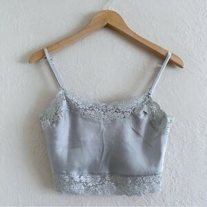 Brandy Melville Dionne Light Blue Satin Lace Trim Cropped Cami Top